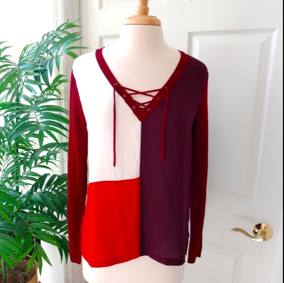 New York & Company Tops - New York & Company Blouse Lace Up Sweater Medium